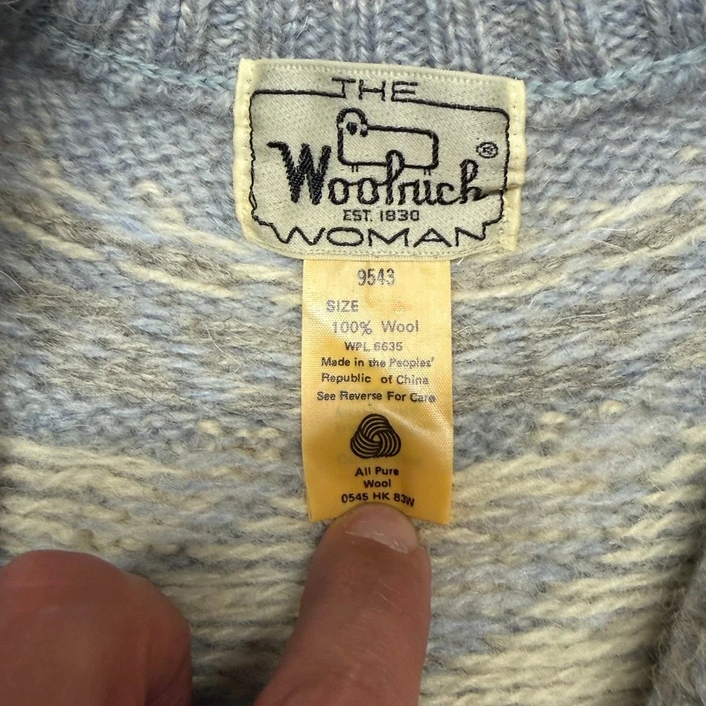 Vintage 80s Woolrich Woman Nordic Fair Isle 100% Wool Cardigan Sweater Size S